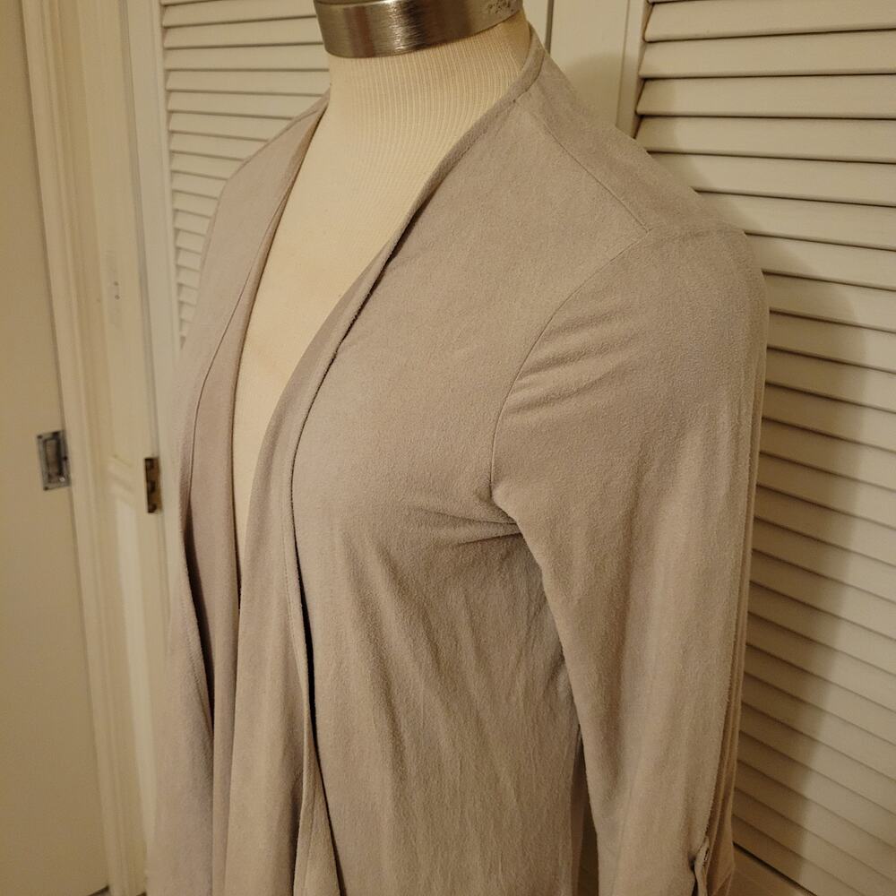 Tahari NWT Faux Leather Cardigan One Size Soft Beige Drape Front Lightweight - Picture 12 of 15